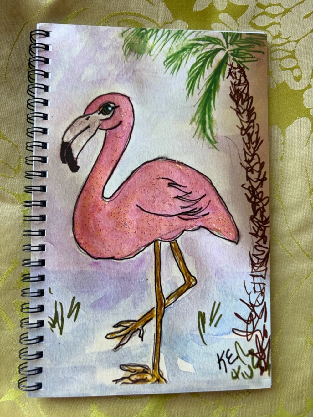 Pink Flamingo Spiral lined Notebook - Unbranded original art inside and out